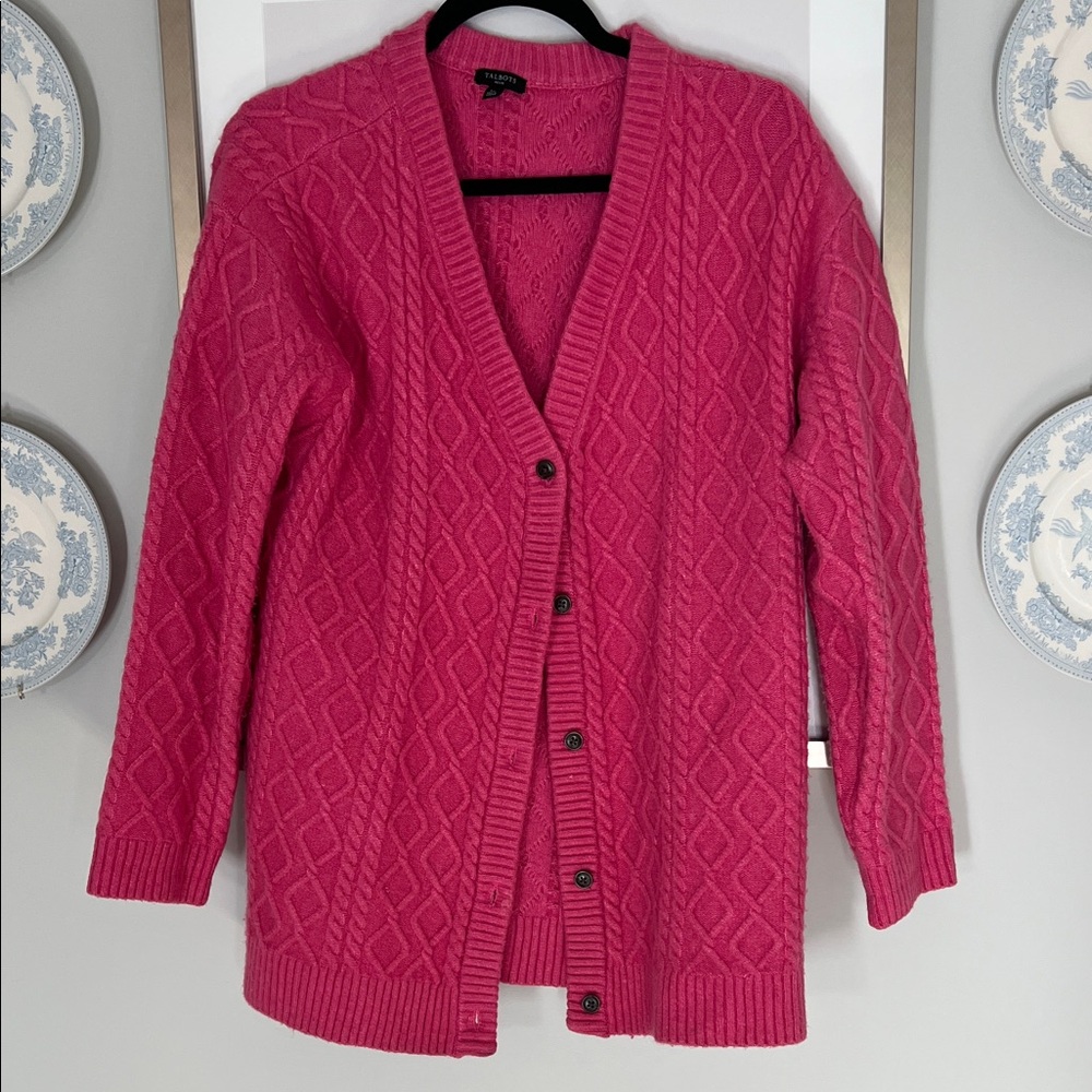 Talbots Fuchsia Cable Knit Cardigan